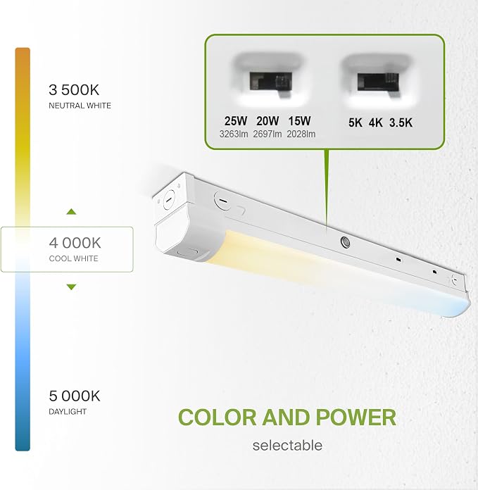 ASD 2ft LED Linear Strip Light Fixture with Emergency Battery Backup & Q-Base | 15W-25W 120-277V 3000K-5000K Adjustable Linkable LED Shop Light | UL DLC Stairwell Certified Luminaire