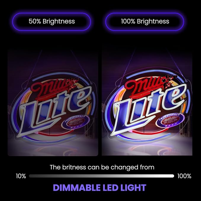 Mille Lite Neon Sign LED Beer Light for Home Bar Man Cave Wall Decor | Cool room decor & gift, USB dimmable beer neon sign, perfect for garage pub club man cave wall