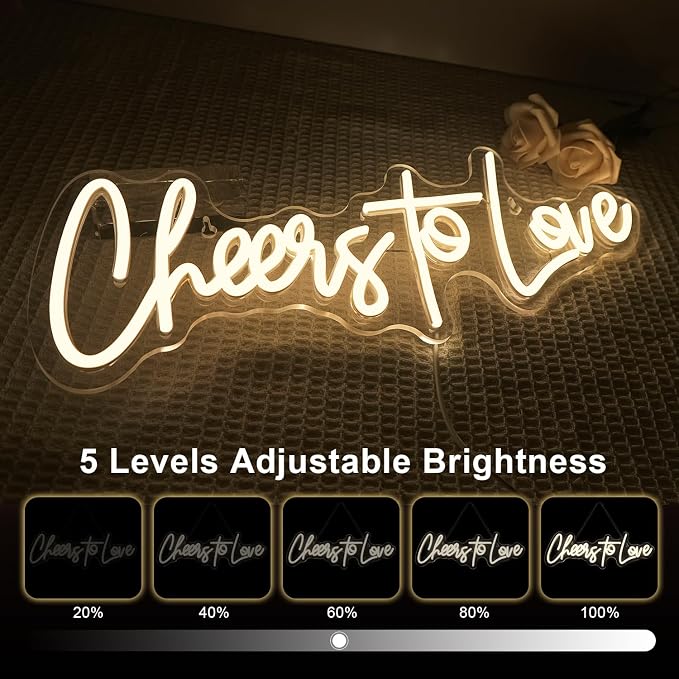 Lucunstar Cheers to Love Neon Sign Wedding Neon Sign Led Lights for Room Warm White Wall Decor Light Signs for Wedding USB Powered Sign Decor 16.5"X5.9"