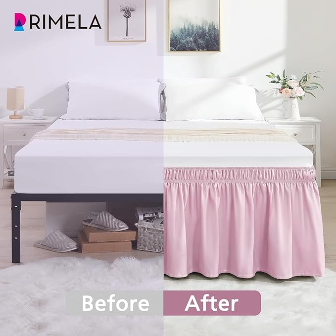 RIMELA Baby Purple Bed Skirt King Size 15 Inch Drop, Elastic Bed Skirting for Bed Base and Frame, Bedding Dust Ruffle Easy to Install, Lightweight Wrap Around Adjustable Bedskirt