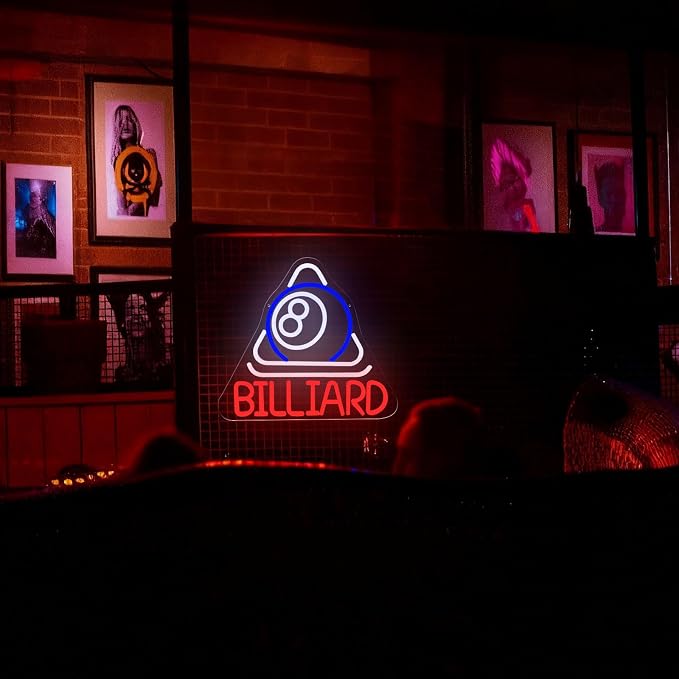 Billiard Neon Sign Pool Table Wall Decor LED Lights for Pool Room Decor | Dimmable USB Powered LED Sign for Bar Man Cave Club Pub Basement Arcade Room Decoration Billiards Lover Pool Hall Wall Decor