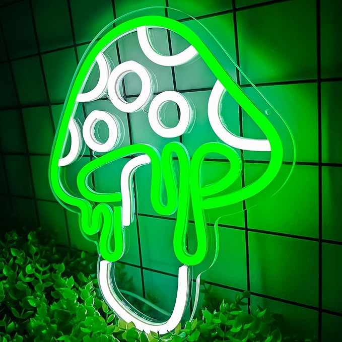 Ajoyferris Mushroom Neon Sign Dimmable Neon Light Sign Mushroom Night Light 3D Light Up Mushrooms Neon Signs for Wall Decor Game Room Bedroom Gift for Kids (Green)