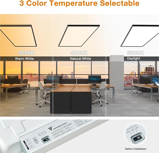 12-Pack Black 2x4 LED Surface Mount Panel Light 0-10V Dimmable | 100-277V, 5000K-4000K-3000K & 30W-40W-50W Switchable, with Direct Ceiling Mount Bracket, ETL Listed
