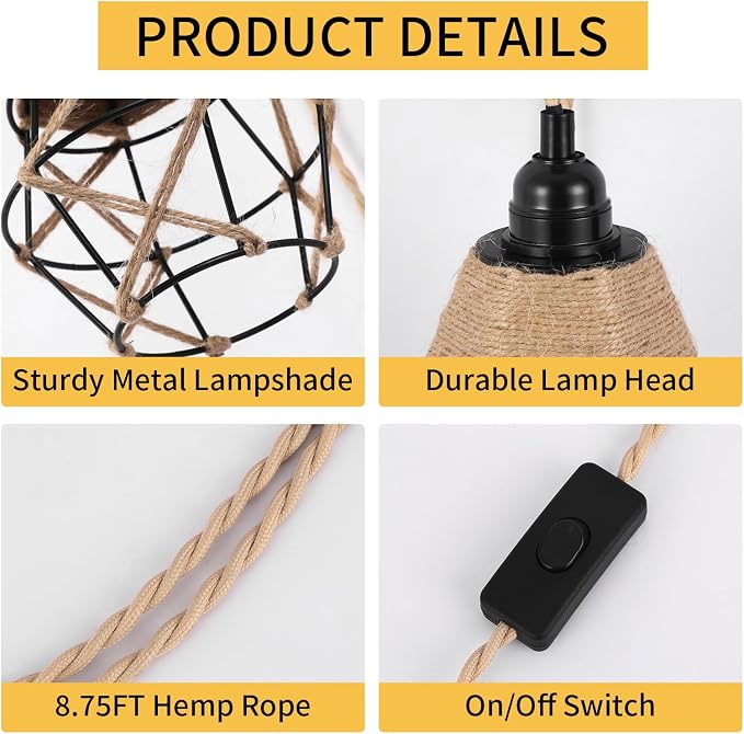 foucasal Plug-in Wall Sconces Set of Two, Rustic Farmhouse Wall Lamp | 8.75FT On/Off Switch Cord, Indoor Rustic Wall Mounted Lamps Set of 2 for Bedroom, Living Room, Bathroom, Entryway, Porch