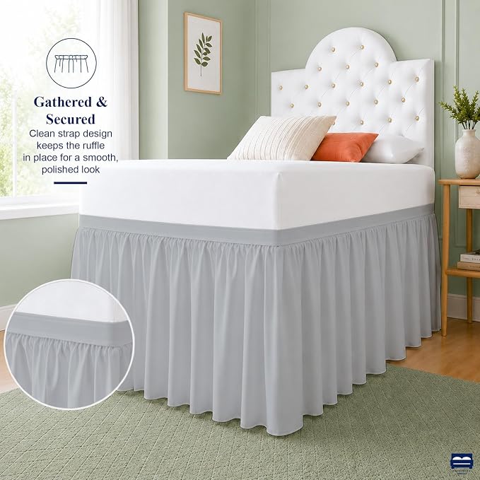 Cottingon Dorm Room Bed Skirt, 100% Microfiber, Light Grey, Twin XL-42 Drop
