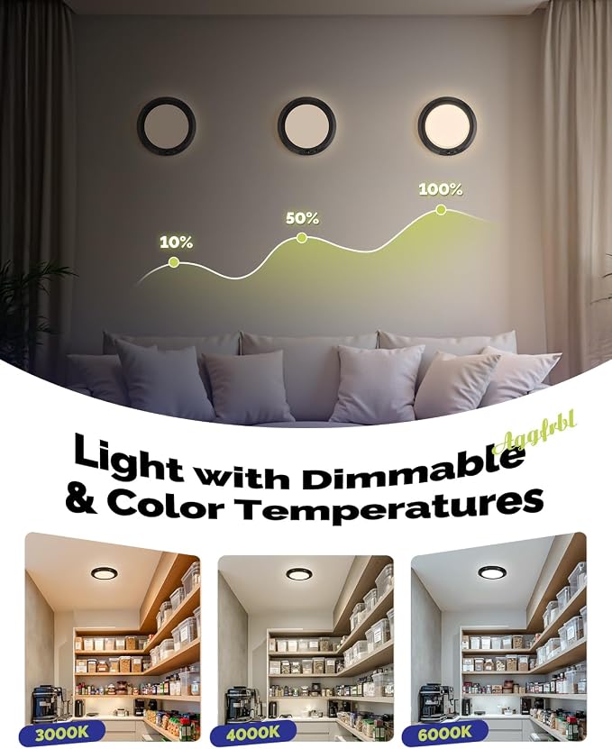 10000mAh Rechargeable Ceiling Light Black Waterproof Shower Lights | Wireless Motion Sensor Light Indoor 3000K/4000K/6000K Dimmable, Magnetic LED Lights with Remote No Wiring for Closet Bathroom