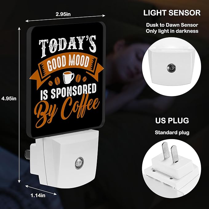 LED Night Light Lamp with Smart Sensor Dusk to Dawn Sensor,Funny Coffee Quote and Saying Night Light Daylight White,0.5W Plug-into Wall for Adults,Bedroom,Bathroom,Hallway,Kitchen