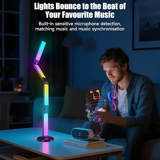 Led Desk Lamp with Atmosphere Lighting, Smart RGB LED Desk Lamp | Music Sync and 16 Million DIY Colors, Foldable Lamp with Dimmable and Timer, Modern LED Lights for Desk, and Gaming Rooms