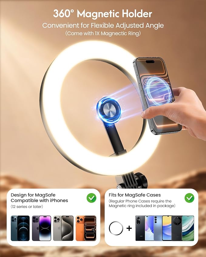 Upgrade 10.5" Ring Light for Desk with Magnetic Phone Holder for Computer | 30 Light Modes, Zoom Lighting for Computer, Desk Light for Video Conference, Circle Light for Video Recording, Streaming