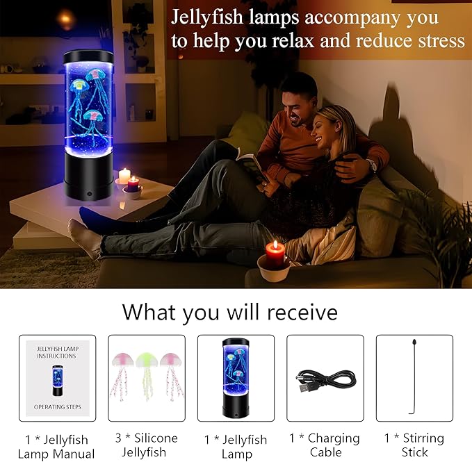 Jellyfish Lamp,7 Color Changing Aquarium Light,USB/Battery Bubble Jellyfish Night Light,Desk Mood Lamp for Home Bedroom Room Office,Tower Jelly Fish Light Lamp Present Decor for Kids Girls Adults Boys
