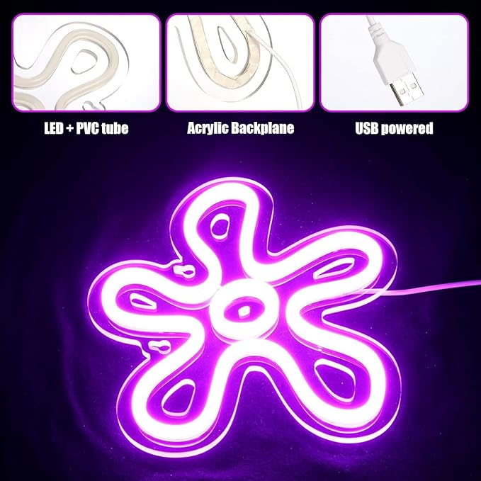 3 Pcs Flower Neon Sign LED Light Signs Retro LED Signs Flower Shaped Sign Purple Blue and Yellow Neon Sign for Bedroom Home Wall Decor Birthday Wedding Party Decorations Kid's Gifts