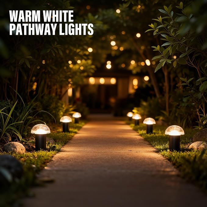 24Pack LED Landscape Lighting Low Voltage Pathway Lights Outdoor 1.5W 35 Lumen Mushroom Lights Weatherproof Path Lights for Garden, Yard, Walkway, Path, Warm White, 3000K