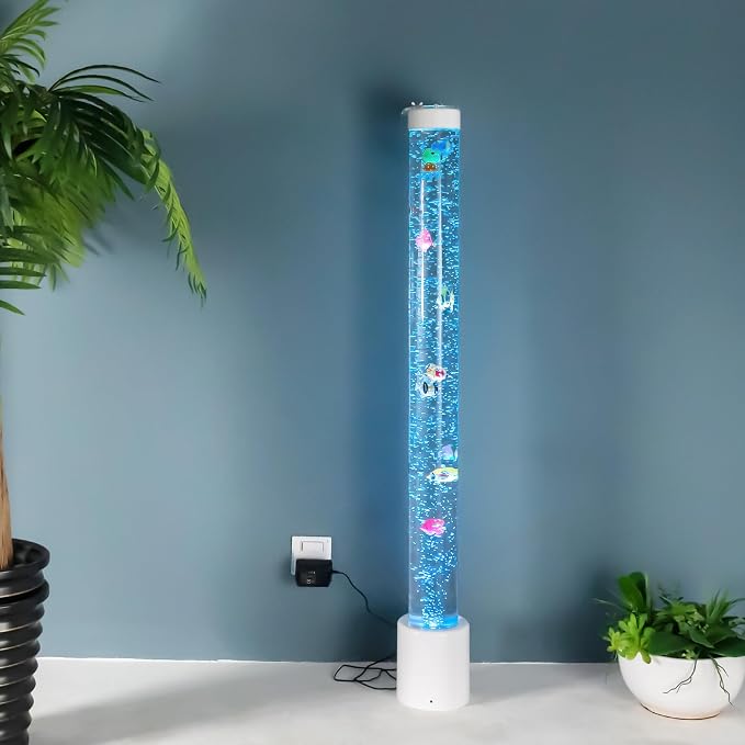 4FT Sensory Water Bubble Tube Lamp with Colorful LED Lights and Swimming Fish - Calming Aquarium Night Light for Children and Sensory Integration Therapy