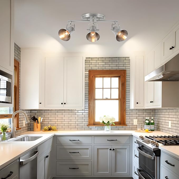 SEEBLEN Nickel 3-Light Track Lighting Kit, Directional Ceiling Light Fixtures, Industrial Kitchen Lighting for Island, Over Table, Hallway，Laundry Room