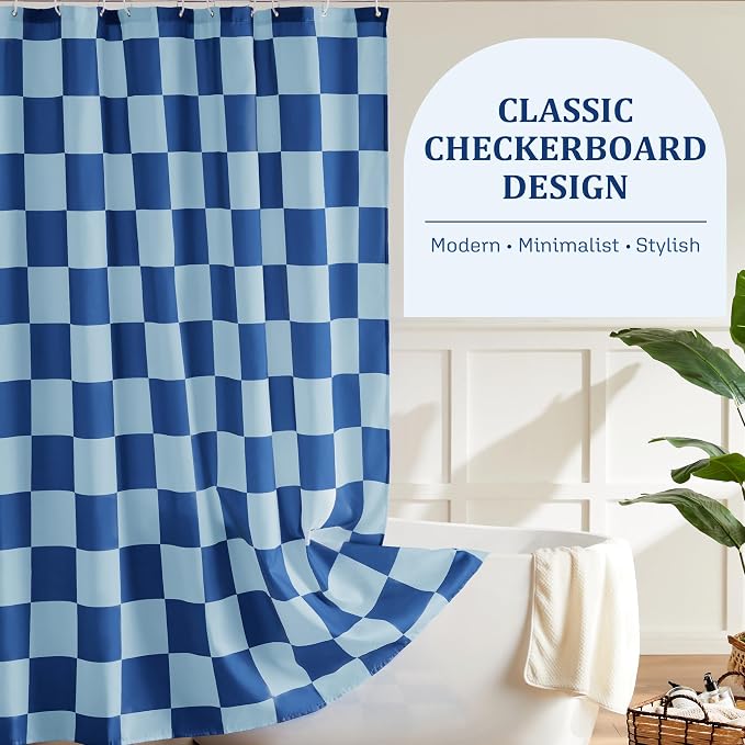 Ohocut Checkered Shower Curtain, Shower Curtains for Bathroom, Cute Retro Checkboard Shower Curtain Vintage Aesthetic, Washable Fabric Bath Curtain (Double Blue, 72''x72''(183x183cm))