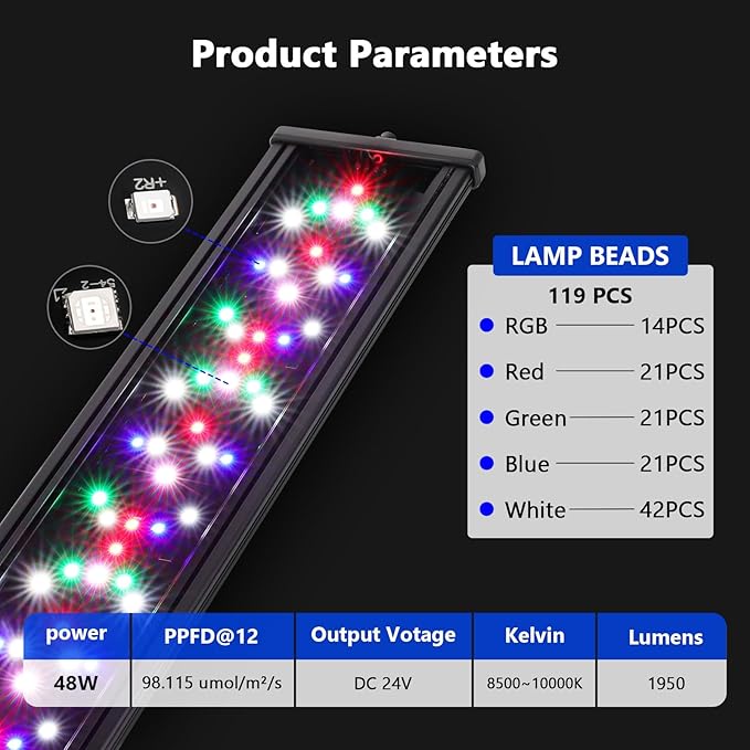 hygger New Mode 24/7 Timer LED Aquarium Light, Auto On Off Full Spectrum Fish Tank Light Fish Colorful/Sun/Nightlight/Wrgb Cycle Mode for Freshwater Plants Tank (for 39in~45in Long Tank)
