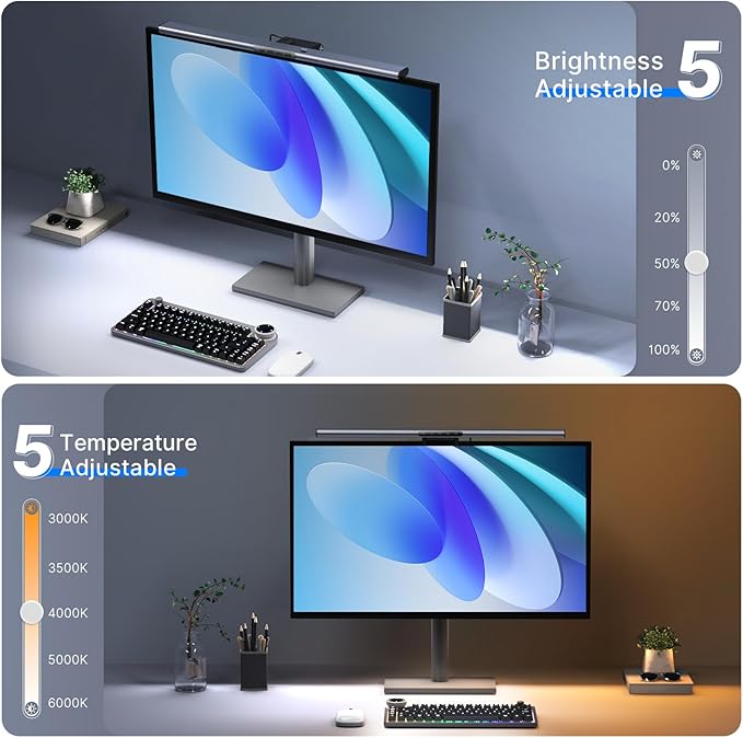 Syrinx 16.7" Computer Monitor Light Bar with Ambient Backlight, USB Reading LED Lamp, Screen Monitor Lamp, Touch + Gesture Control, Dimmable Desk Light, Eye-Caring, No Screen Glare for (RGB)
