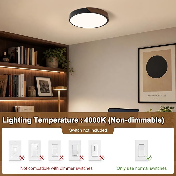 Modern LED Ceiling Light, Dark Walnut Wood Minimalist Flush Mount Ceiling Light Fixture, 4000K Circle Not Dimmable Lighting Lamp with Acrylic Lampshade for Bedroom Hallway Kitchen 15.8"