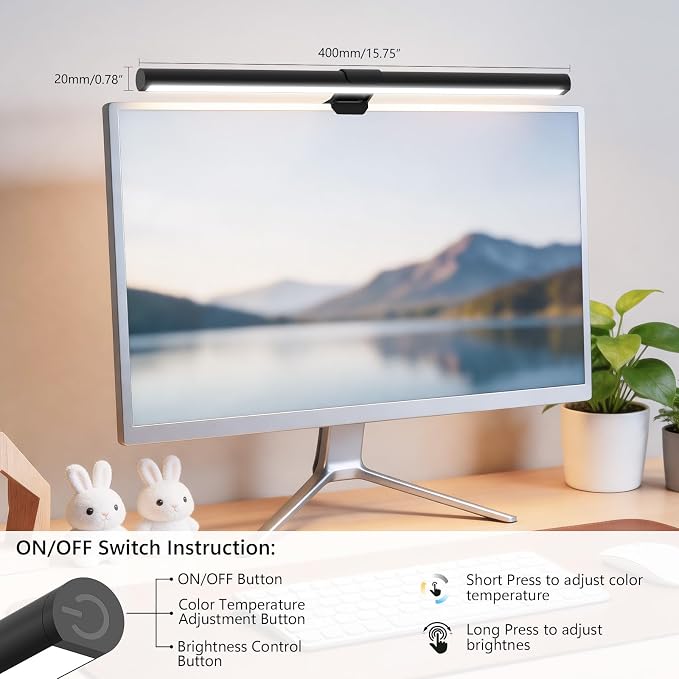 Monitor Light Bar, Eye-Care USB Computer Monitor Lamp for Home Office Gaming, 15.7'' Ultrawide LED Light, 3 Color Temperatures Stepless Dimming Screen Bar