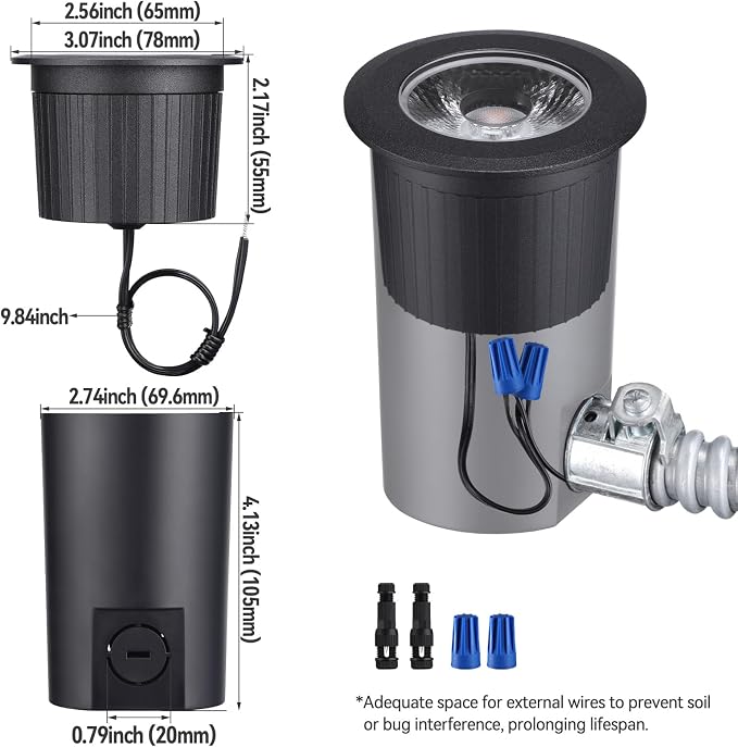 LEONLITE 12-Pack 3W 5CCT Well Lights In Ground Outdoor, Black | 12-24V AC/DC, CRI90, IP67, 2700K/3000K/3500K/4000K/5000K, Low Voltage Garden Landscaping, Embedded Parts Included, Aluminum