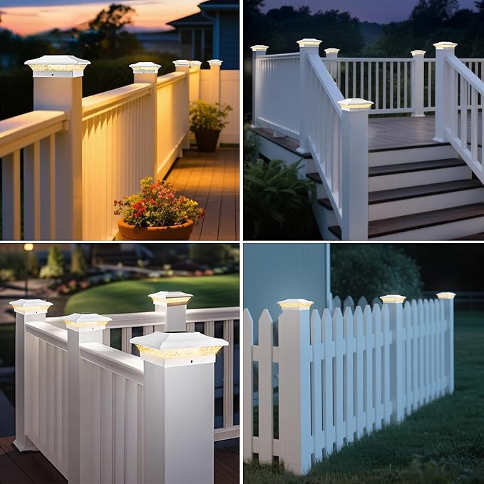 T-SUN 4x4 Solar Post Cap Lights Outdoor 12 Pack, Warm White LED Fence Post Solar Lights Fit for 4x4 Vinyl Posts, Waterproof Deck Light Solar Powered for Garden Patio Gate Porch