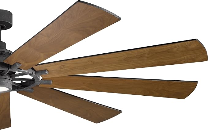 Kichler Gentry XL 85" Ceiling Fan with LED Light, Distressed Black | 9-blade industrial fan with dimmable LED light and DC motor for large indoor spaces, 300285DBK