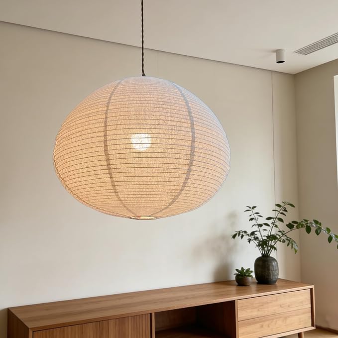 Large Hanging Lampshade 20INCH Linen lantern Pendant Light shade Oval Can replace paper lanterns Hanging Lantern Handmade Minimalist Decorations Suitable for Living room Hallway Bedroom