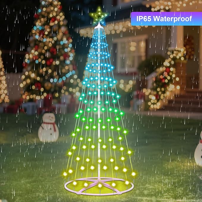 5FT 166LED Smart Christmas Tree Lights, Outdoor Christmas Cone Tree Lights with App Control, Color Changing DIY Music Sync & Timer Prelit Christmas Tree for Yard Front Porch Party Christmas Decoration