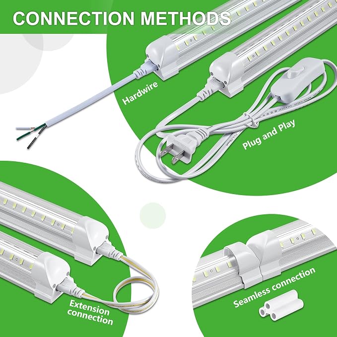 Skymoatled 8Pack 8FT LED Shop Light Garage Light,100W 6000K White Light 15000LM Super Bright,Hanging/Surface Mount,Linkable T8 LED Tube Lights for Garage,Warehouse, Workshop,Plug and Play