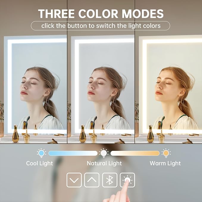 Hasipu Vanity Mirror with Lights, 50" x 34.6" LED Makeup Mirror, Lighted Makeup Mirror with Dimmable 3 Modes