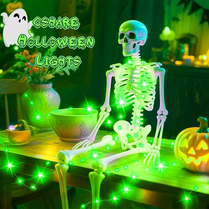Green Fairy Lights Battery Operated, Halloween String Lights with Timer 16.4ft 50LED for Indoor & Outdoor Halloween Christmas St.Patric Decorations Garland Party Garden