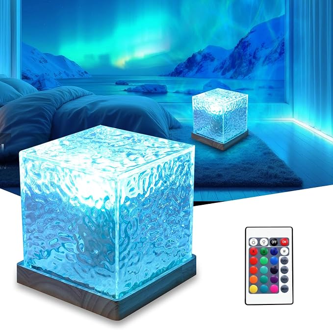 RICHMYC Ocean Wave Projector Light, 16 Colors Rotating Water Lamp, Remote | Beach Decor Sea Themed Gradual Northern Lights Projector for Office Bedroom Bar Restaurant (Plug in 5.3in)