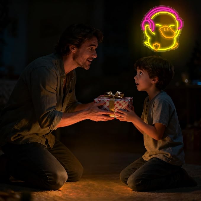 Duck Neon Sign for Wall Decor Cartoon LED Light for Man Cave | Dimmable cartoon music duck neon light, bedroom, club bar dorm decor, birthday gifts for kids, size 13.7*12.5 in