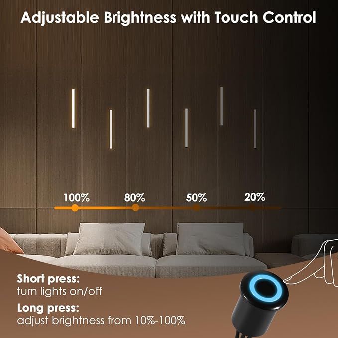 Slat Wall Lights for Wood Panel-6PCS LED Recessed Lighting Kit | White Light Cover Adhesive Black LED Strip Light for Interior Wood Slat Wall,Dimmable &Touch 3000K Wall Panel Light
