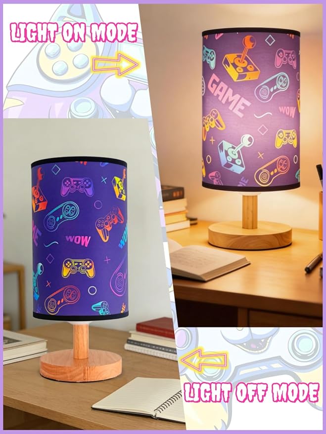 Video Game Table Lamp,Gaming Lamp for Bedroom Boys Gaming Lights,3 Colors Mode Nightstand Night Light with Cartoon Lampshade Kids LED Desk Lamp for Home Gamer Room Decor Gifts for Gamers