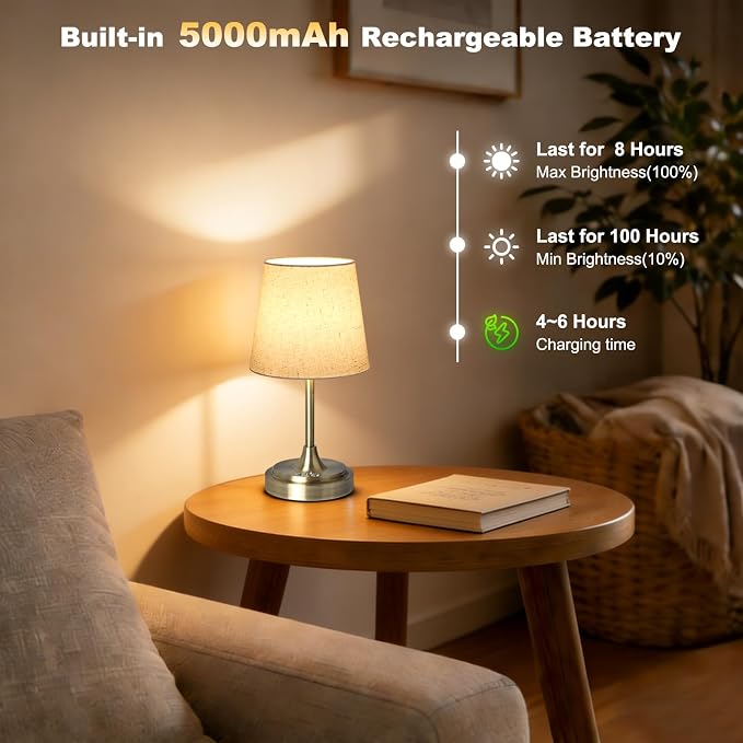 Wowag Small Cordless Table Lamp Rechargeable,5000mAh Battery Operated Desk Lamp,3 Colors & 7 RGB Stepless Dimmable,Touch Ambient Light for Bedside,Bedroom,Dining Room,Living Room,Bronze,FlaxenShade