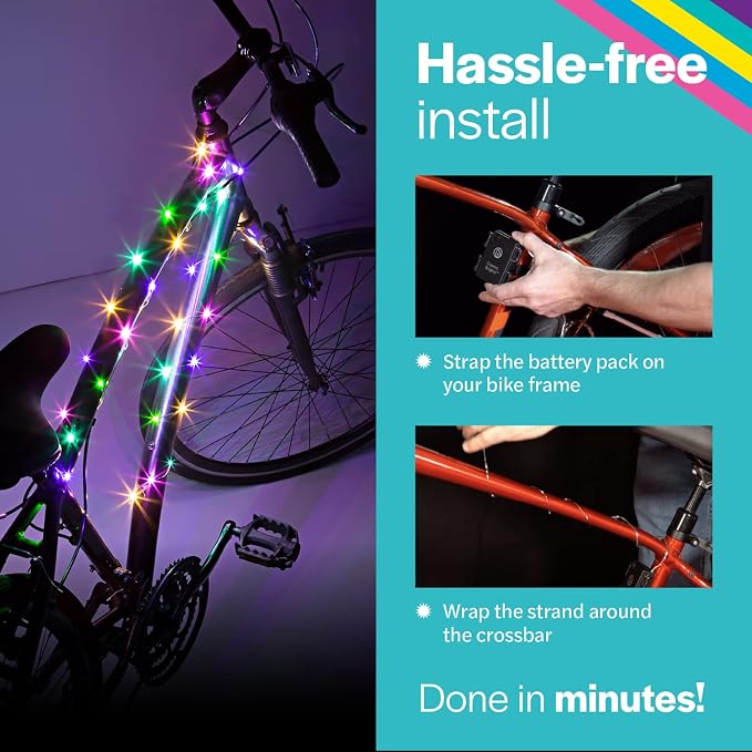 Brightz CosmicBrightz LED Bike Frame Rope Light - 6.5-Foot String Rope - Battery-Powered with On/Off Switch - Ultra Bright Color Keeps Your Ride Fun and Safe for Kids, Teens, & Adults