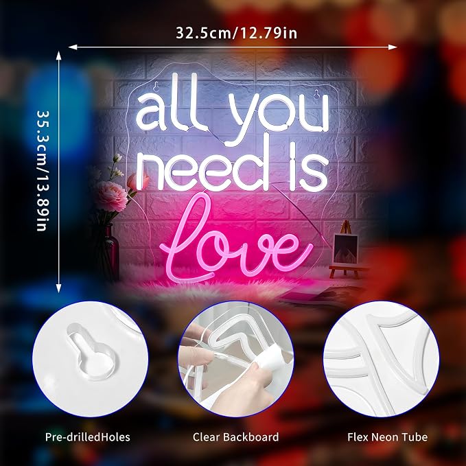 Neon Sign, Neon Signs for Wall Decor LED Signs Neon Light | All You Need is Love Neon Sign, Wedding Party Backdrop Wall Decor, Valentine's Day, Business, Home Decor, Gift, USB Powered