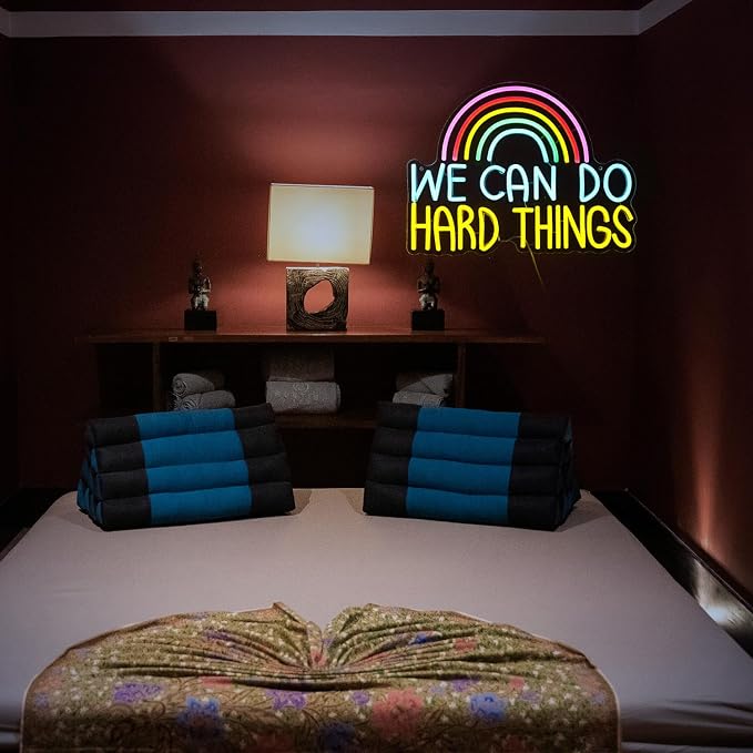 We Can Do Hard Things Neon Sign USB Powered Rainbow Neon Light for Wall Decor Colorful Dimmable LED Light Up Sign for Bedroom Classroom Party Practical Activity Title(16.3 * 12.4In)