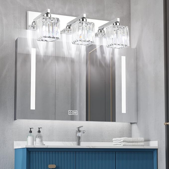 Aipsun Vanity Light Fixtures Crystal Bathroom Lighting Fixtures Chrome Vanity Light for Bathroom (Exclude Bulb)