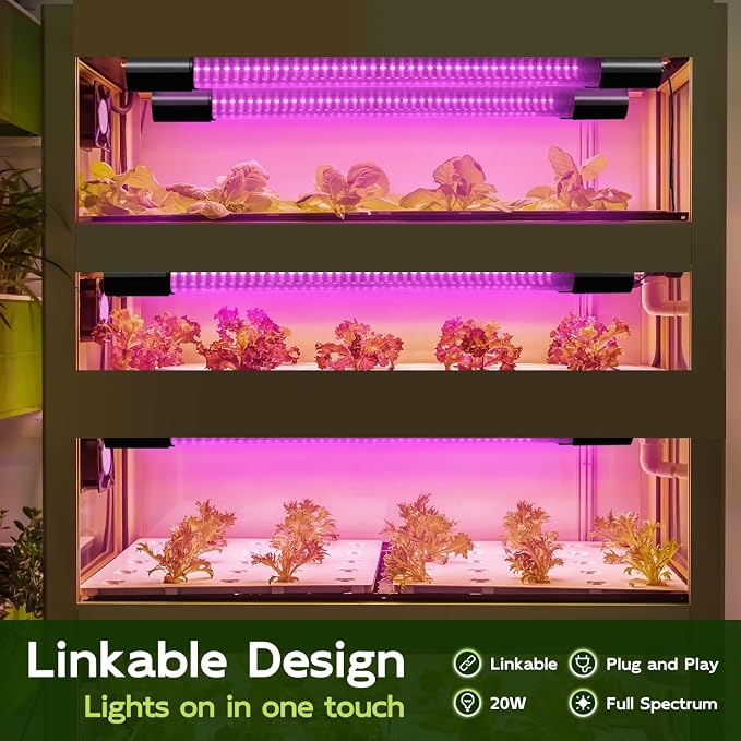 Hlite LED Grow Light 16 inch, Hanging Full Spectrum Linkable 4 Pack | Linkable Plant Grow Lights for Indoor Plants, Plug and Hanging with On/Off Switch, Seedling to Flowering, Pinkish White