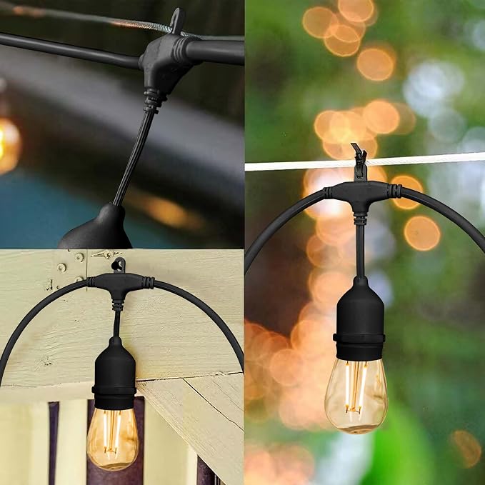 Outdoor String Lights, 48FT Waterproof Patio Lights with 2W Dimmable LED Bulbs, for Outdoor Backyard, Garden, Deck, Porch, Gazebo, Balcony, Camping, Party
