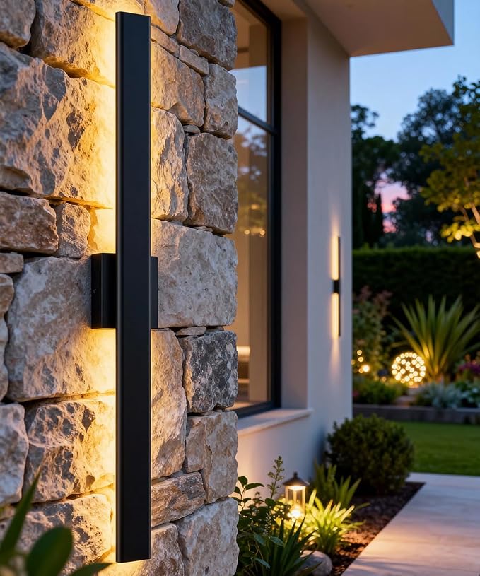 Aipsun 2 Packs Black Outdoor Wall Light 39.4inch Modern LED Exterior Wall Sconce, Long LED Linear Exterior Lights 3000K 4000K 6000K for Entrance, Hallway, Garage, Porch(3CCT)