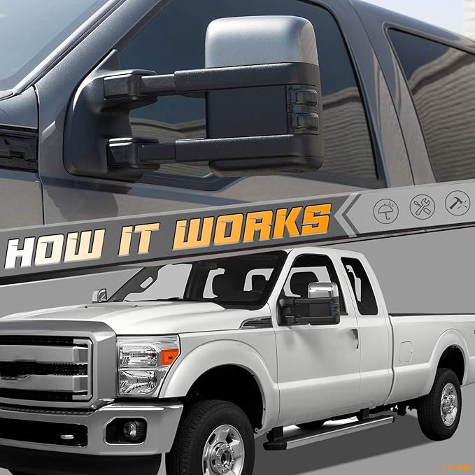HERCOO Smoke Side Mirror Marker Lights Lens w/LED Compatible with 2008-2016 F250 F350 F450 Super Duty Turn Signal Aftermarket Replacement, Qty: 2, Amber & White
