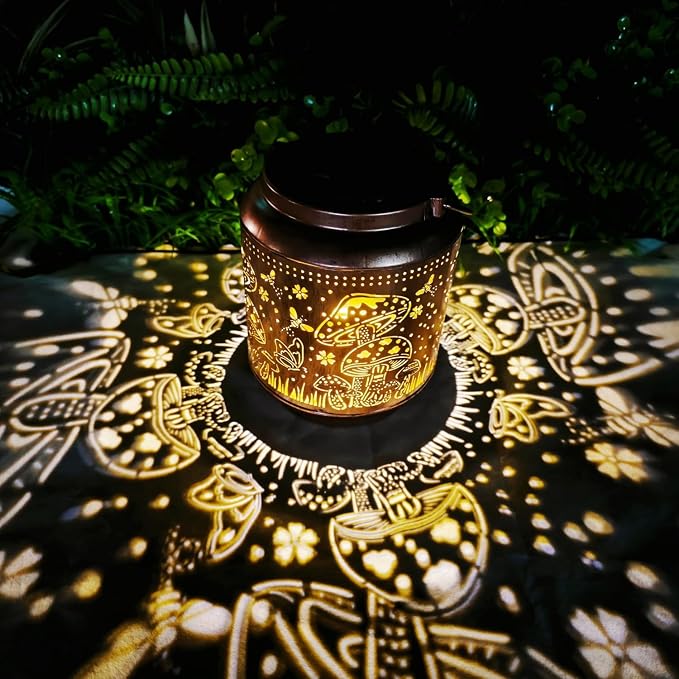 Mushroom Solar Outdoor Waterproof Lantern Garden Decor Birthday Gifts for Women Mon Grandma Metal Hanging Solar Lights Outside LED Lanterns for Yard Patio Lawn Pathway Landscape (Mushroom)