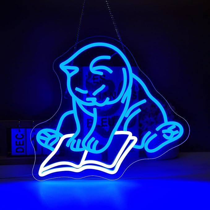 Cat Reading Book Neon Sign Led Light Up Signs for Wall Decor Usb Powered Neon Light Signs Indoor Light for Room Decor Holiday Gift