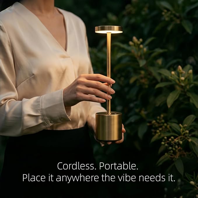 Cordless Table Lamp Set of 2, Gold Rechargeable Table Light | 5000mAh Battery Wireless 3 Color Dimmable Touch Lamp Table Light for Restaurant Dining Patio Outdoor, Home Decor, Puzzle