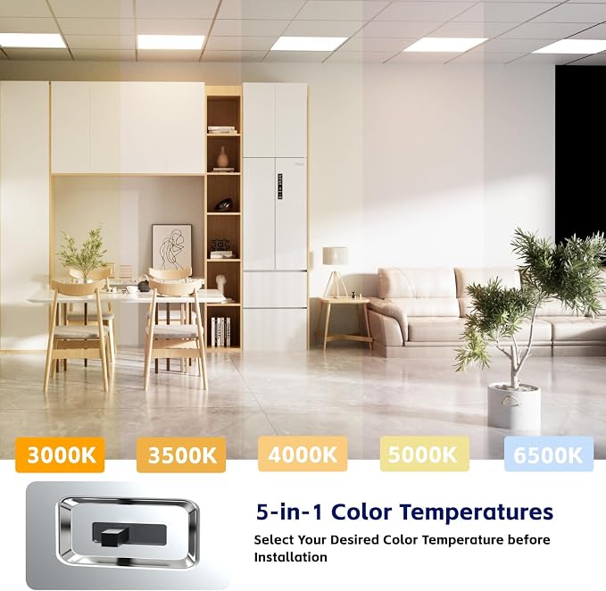 4 Pack 2x2 LED Panel Light 5CCT Selectable Drop Ceiling Light Fixture | Dimmable,3000K-6500K,5 Wattage Adjustable 20-40W,ETL Listed Commercial Fixture,Backlit LED Panel Design