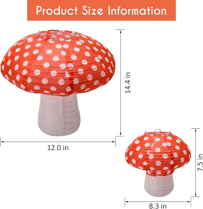 4Pcs Mushroom Shaped Paper Lanterns, Windspeed Large For Nursery Garden Christmas Halloween Party Decoration 8 inch, 12 inch(orange)