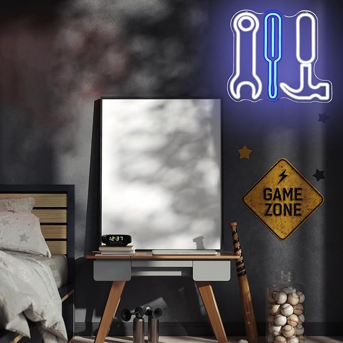 Tool Set Neon Sign Garage Neon Sign for Wall Decor LED Neon Lights for Hardware Shop USB Dimmable Neon Sign for Man Cave Workshop Garages, or Shops 12.9x13.7 Inches